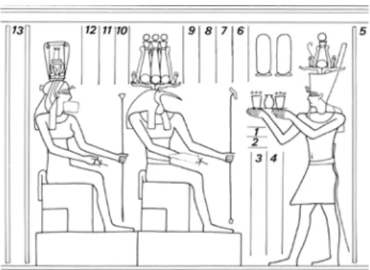 Fig. 12 Thot et Néhemetâouay recevant  une offrande de miel et de figues. 
