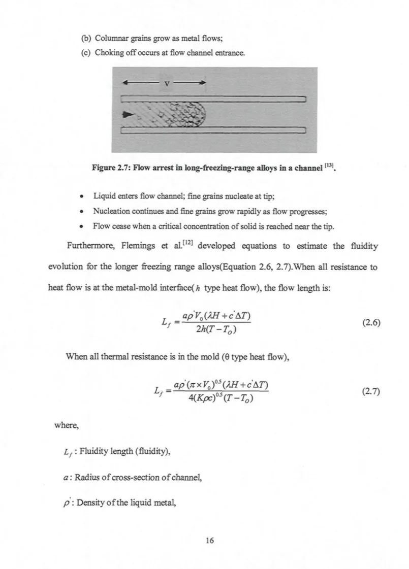Figure 2.7: Flow arrest in long-freezing-range alloys in a channel |I3! .