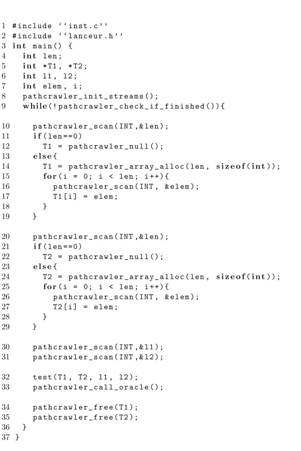 Figure 3.9 – Exemple de lanceur pour un programme qui prend en entr´ee deux tableaux d’entiers et deux entiers