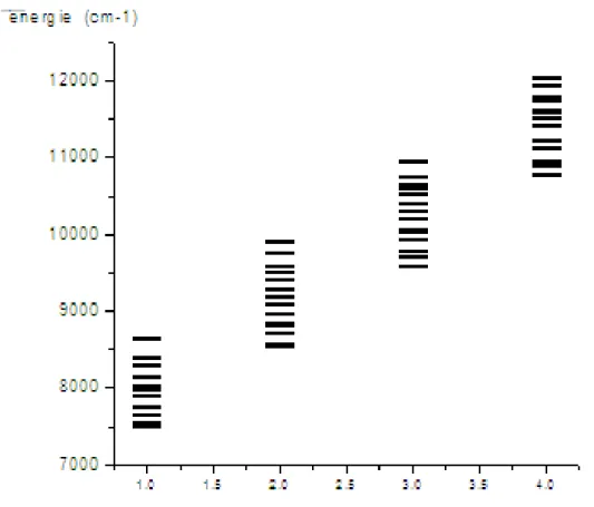Figure 3.11. b) Les niveaux entre 7000 et 12000 cm -1  selon les nombres du polyad P. 