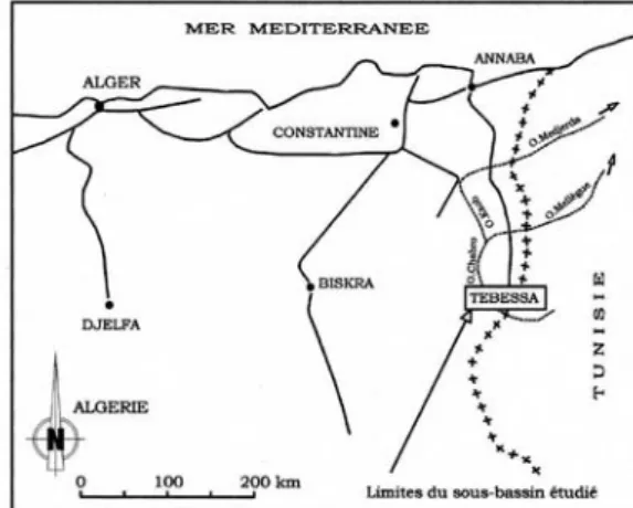 Figure 1 - Situation géographique de la zone étudiée [Djabri, 1996]