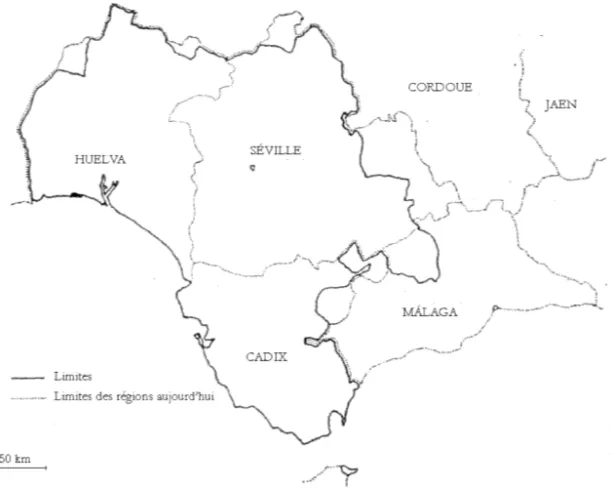 Fig. 1 . — Limites territoriales du tribunal du Saint-Office de Séville