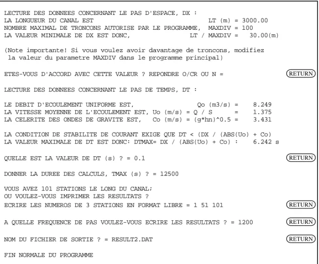 Fig. IV.7  Dialogue interactif avec MOCREG pour introduire les données du problème à partir du clavier  (suite).