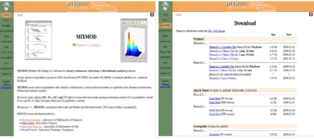 Fig. 1 – Pages ’Home’ et ’Download’ du site web consacr´e `a MIXMOD.