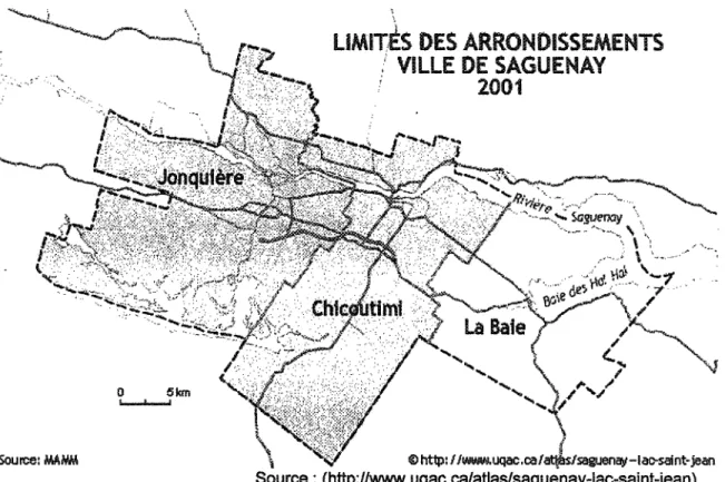 Figure 5 - Les imites d'arrondissements à Saguenay