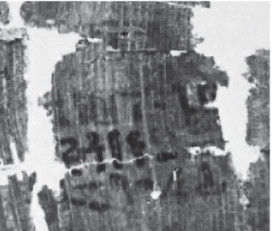 Fig. 5.  Détail de l’adresse au verso!avant la restauration du papyrus (© Brooklyn Museum).