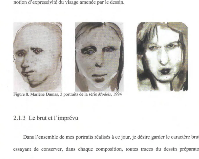 Figure 8. Marlène Dumas, 3 portraits de la série Models, 1994