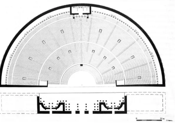 Figure 2 : restitution en plan du théâtre de Pompée vers 204 apr. J.-C. d’après A. M onterroso  c heca  2010,  op