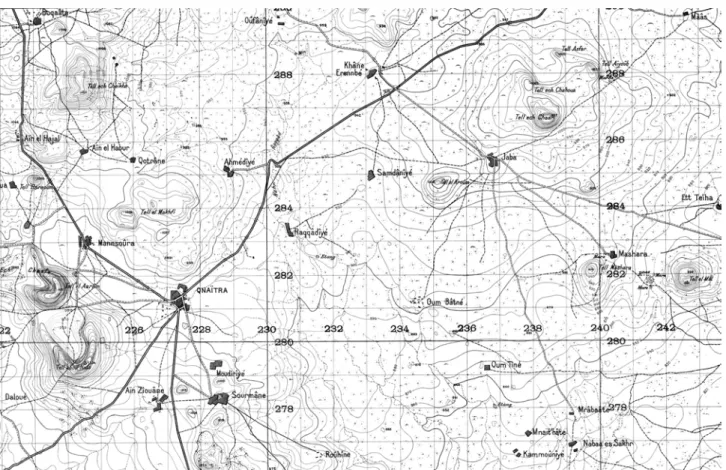 Fig. 2.  Carte  de  situation  de  Qouneitra  et  de  Mashara.  Extrait  de  la  carte  topographique  au  1/50 000e  établie  par  le  Service  géographique des F.F.L