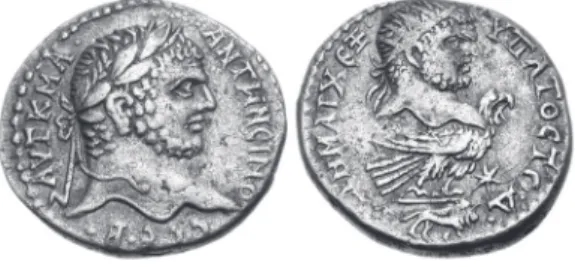 Fig. 8 - tétradrachme d’argent au lion  et à l’étoile, frappé à héliopolis sous  caracalla (classical numismatic Group,  www.cngcoins.com, Id 360822).