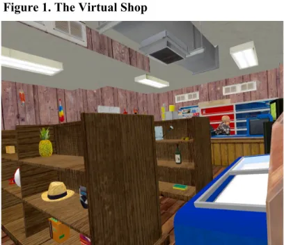 Figure  1.  The  image  shows  a  version  of  the  Virtual  Shop with the items placed on shelves and hung on the  walls