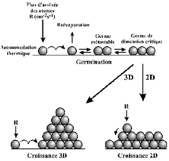 Figure 5 : Mécanismes de germination  et croissance cristalline d’un revêtement électrolytique [17] 