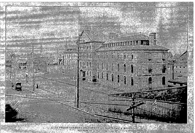 Figure 2 : La  prison commune du district de Montréal- 1  (vers  1900)  La prison  du  Pied-du-Courant,  tel qu'elle apparaissait au  début  du ne siècle,  montrant l'aile  est  réaménagée  en  1852,  ainsi  que  la  résidence  du  gouverneur,  près  de  l