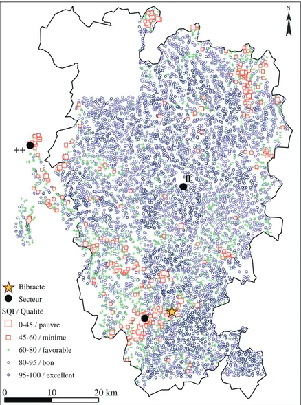 Figure 6 - Carte des SQIs calculés pour  l’ensemble du parc naturel régional  du Morvan (Camizuli et al., 2014)