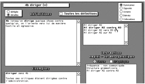 Figure 5 : présentation sélective des sens de diriger    suivant son schéma syntaxique 