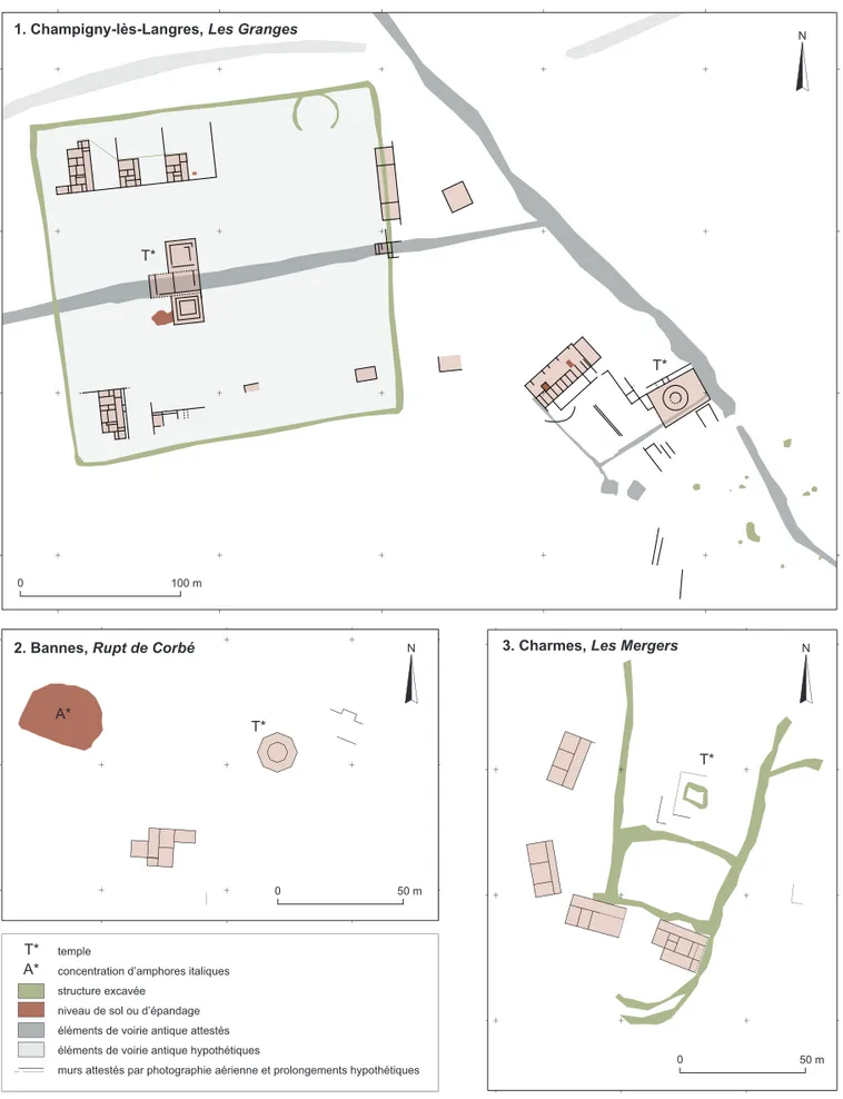 Fig. 11 - Champigny-lès-Langres : plans des sanctuaires  