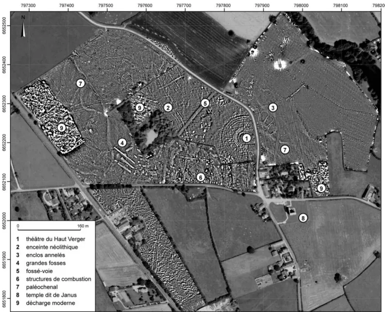 Fig. 2 – Carte de gradient magnétique du quartier de la Genetoye (2012-2013)   (données : Geocarta ; DAO : G. Bossuet, Chrono-environnement).