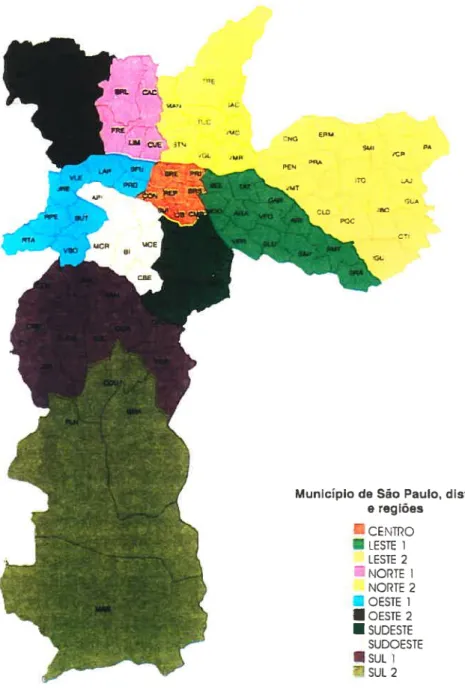 Figure 3 - Municipalité de Sâo Paulo, districts et régions