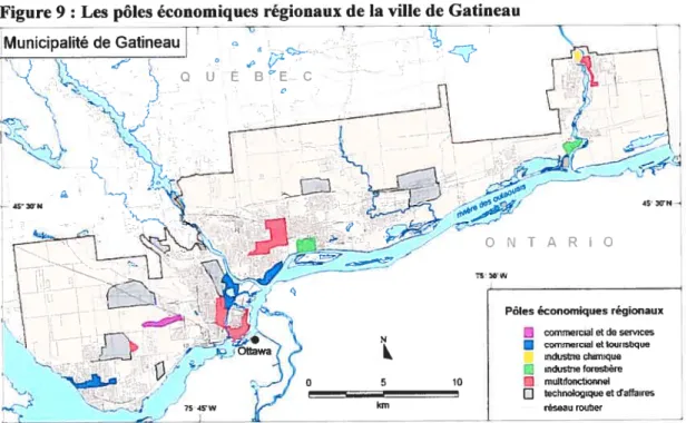 figure 9: Les pôles économiques régionaux de la ville de Gatineau