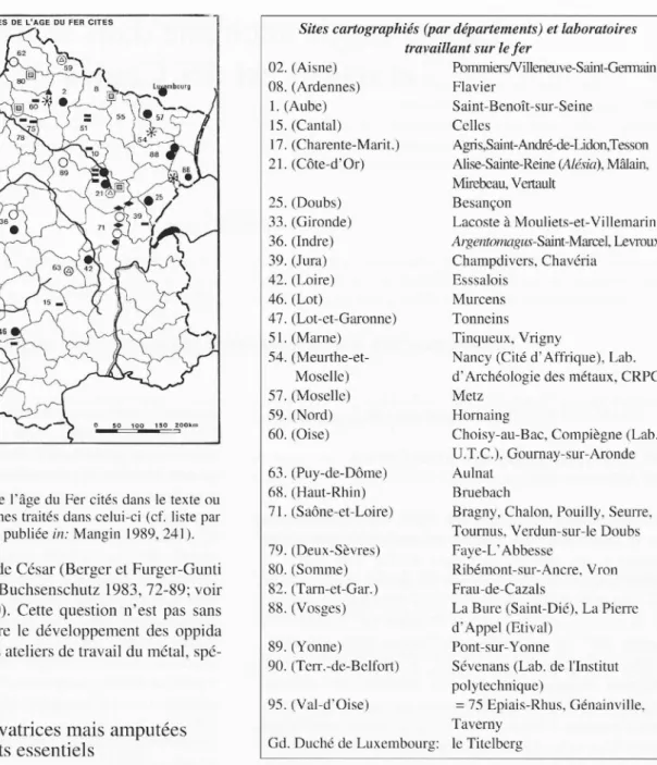 Fig.  1.  Localisation  des sites de  l'âge  du  Fer cités dans  le texte ou  en relation avec différents thèmes  traités dans  celui-ci (cf