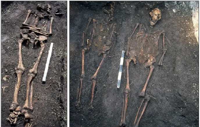 Figure 14.  Sépultures  mises  à  jour  lors  de  la  fouille  de  1999  –  de  gauche  à  droite :  10A1 gr