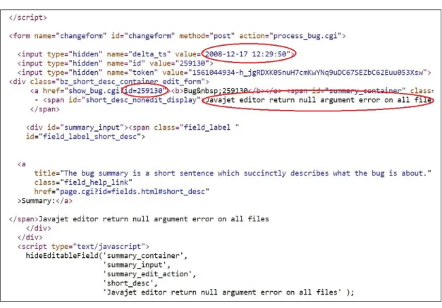 Figure 2.5 An example of page source in bug reports.