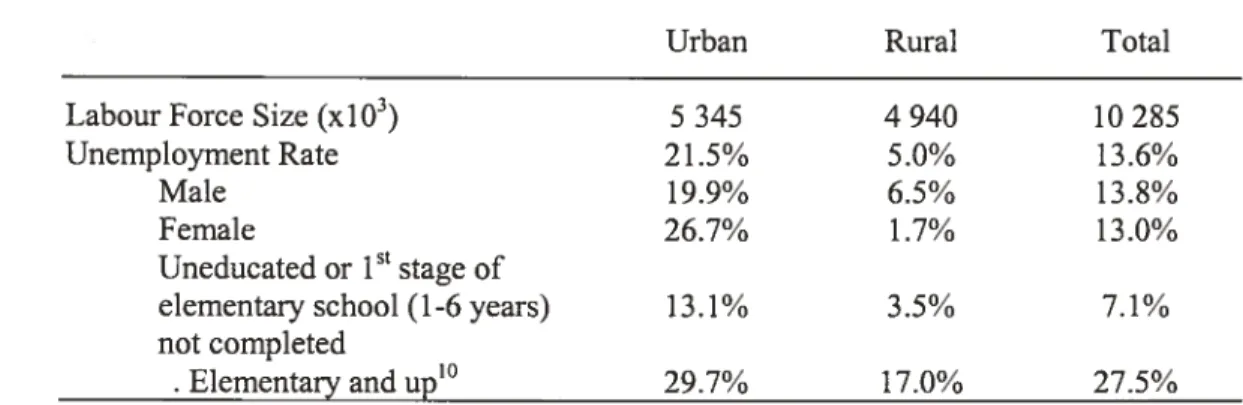 Table 1.2: Unemployment in Morocco in 2000 by Areas