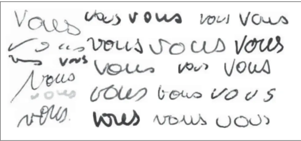 Figure 0.1 Le mot ‘vous’ écrit par différentes personnes (Bluche, 2015).