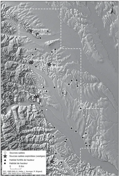 Figure 7. Habitats de hauteur fortifiés ou non et exploitation du sel durant le Cucuteni (4 600-3 500 BC)