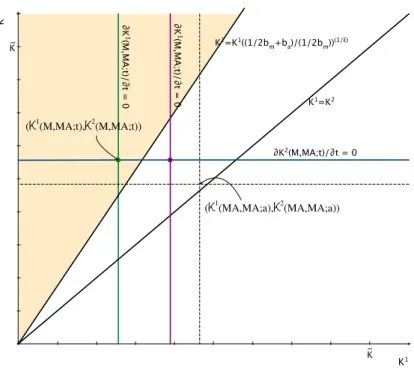 Figure 3.2: Specialized steady state equilibrium with trade Appendix II provides the complete proof of Proposition 3.7.