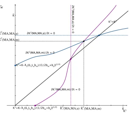 Figure 3.3: Steady state with migration bility of skilled workers than without, therefore:
