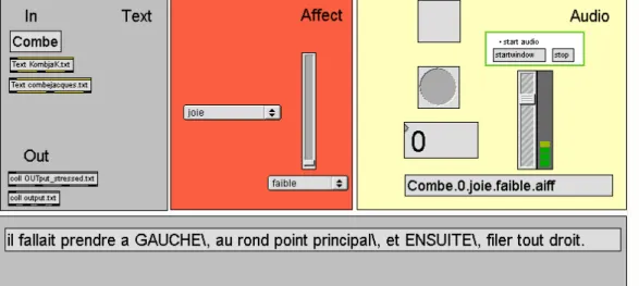 Fig. 2.4: Interface d’aide ` a l’enregistrement r´ealis´ee dans l’environnement Max/MSP.