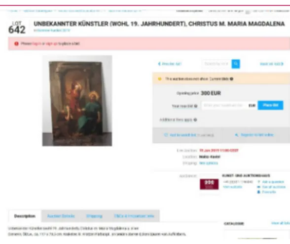 Tableau  identifié   par   un  collectionneur   sur   un  site internet de vente aux enchères en Allemagne (vente active  jusqu’au  15 juin  2019)
