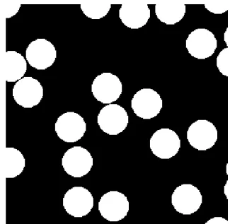 Fig. 1. Non overlapping discs built from the dead leaves model; area fraction 0.25.