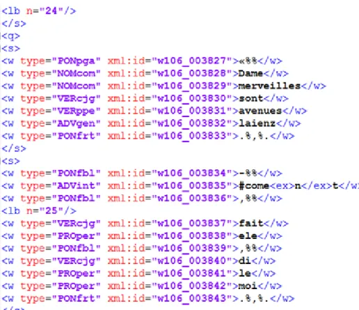 Figure 42. « Queste del Saint Graal » structurée et annotée par les outils de BFM 