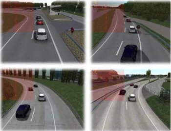 Fig. 2.  Multiple  captures  from  the  Versailles-Satory’s  test  tracks  scenery; SiVIC’s visual rendering is focused on generating acurate image  dynamic, rather than merely acceptable realism to human eyes 