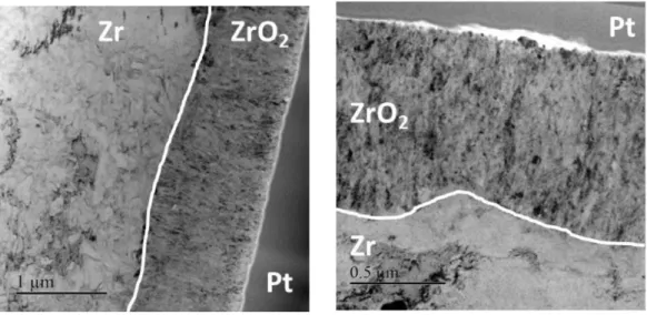 Figure 7 TEM images of the oxide microstructure formed after 30 days of corrosion of an unirradiated metal sample of  Zircaloy-4