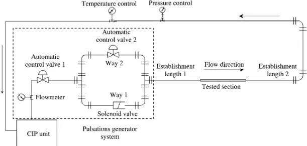 Fig. 1. Schematic diagram of the pulsation generation system and the tested section.