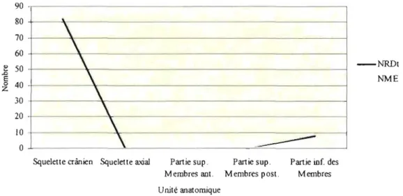 Figure  16.  Représentation  des  unités  anatomiques  de  Saïga  tatarica  en  NRDt et  en  NME  du  niveau Gb du site de Siuren-I