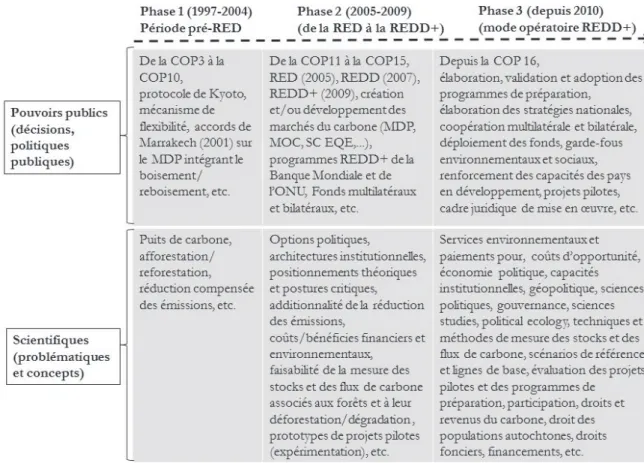 Fig. 3. Pouvoirs publics et sciences dans les principales phases de conception de la REDD+.