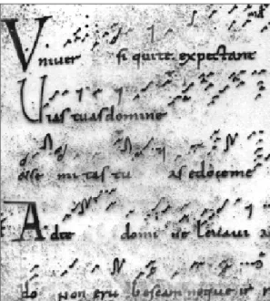 Figure n°3 : Fragment de neumes du manuscrit de Laon 239 - Metz vers 930   (emprunté à Schuyesmans, 2002 5 )