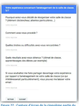 Figure 22 : Capture d'écran de la cinquième partie du  questionnaire.