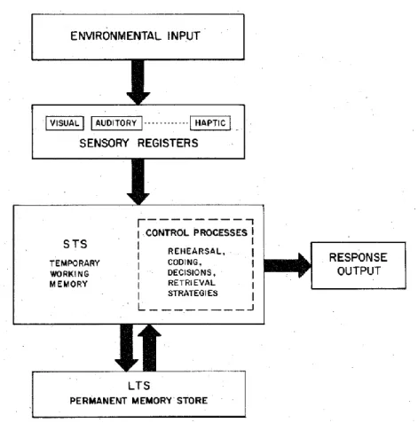 Figure 2. Schéma représentant la structure et le fonctionnement du système de mémoires selon Atkinson et Shiffrin en 1971