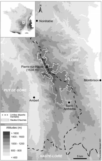 Figure 1. Localisation des Hautes Chaumes des Monts du Forez 