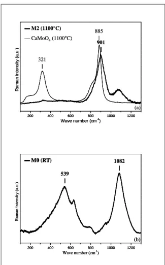 Fig. 2. (a) . Normalized Raman spectra of M2  sample (melt) recorded at 1100°C. Raman spectra 