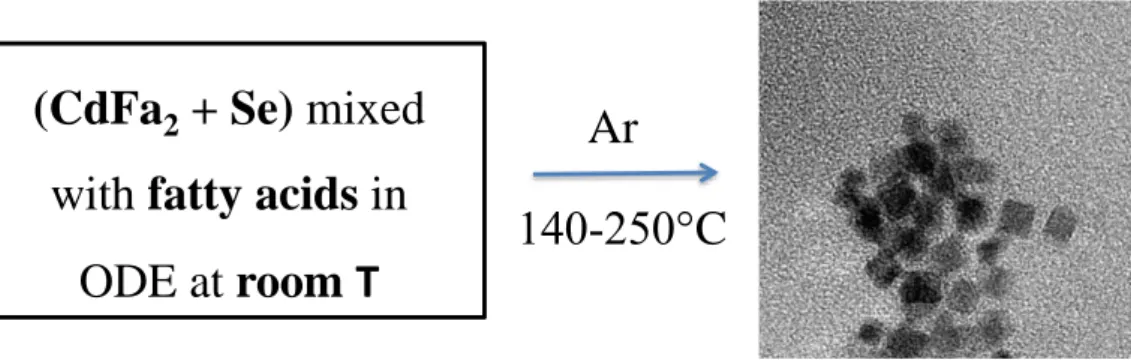 Figure 7. Reaction strategy for obtaining CdSe nanoplatelets. CdFa 2  represents the  cadmium fatty acid salts