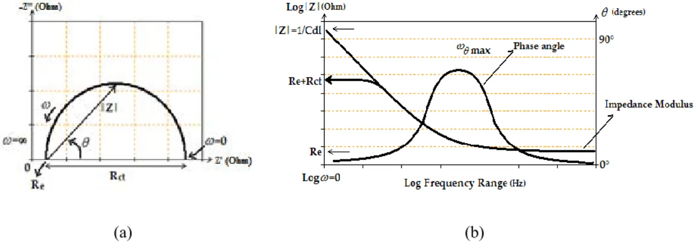 Figure II. 14:  Graphical representations commonly used in EIS: a) Nyquist plot, and b) Bode plots  [26]