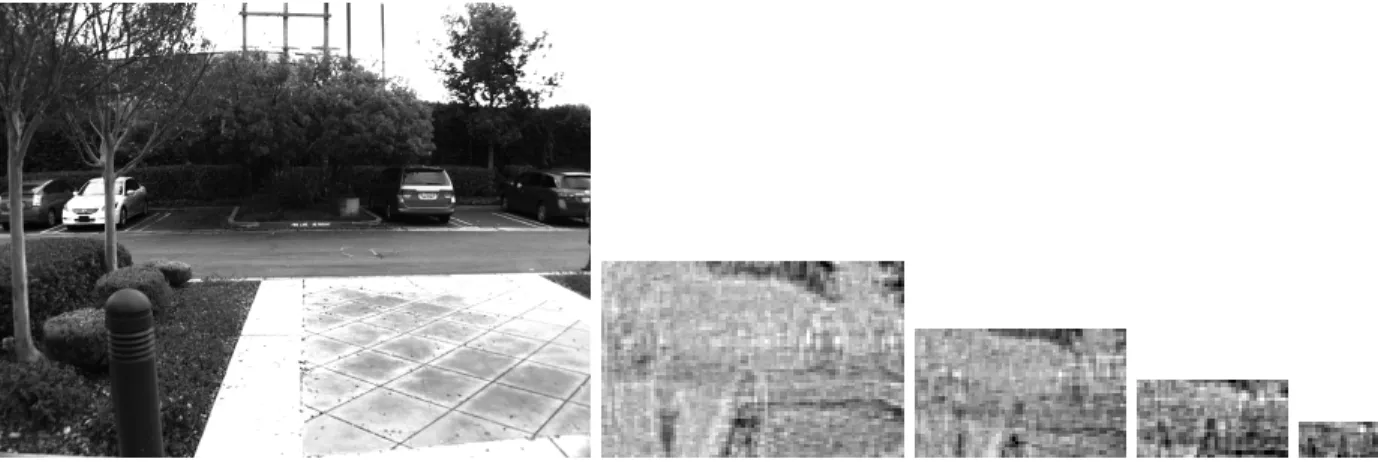 Fig. 2. Topologically arranged detection likelihoods as computed by the HOG+SVM method from the camera image (left)
