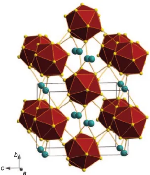 Figure I-26. Structure of γ-B, described as a NaCl-type arrangement of B 12  icosahedra  and B 2  dumbbells