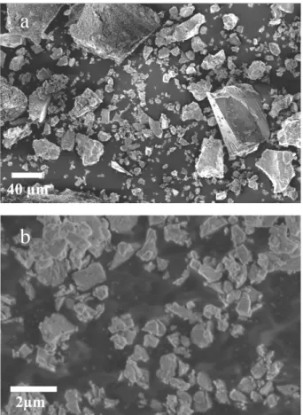 Fig. 5. Particles morphology of the powder calcined at 1400 °C before (a) and after attrition  milling (b)